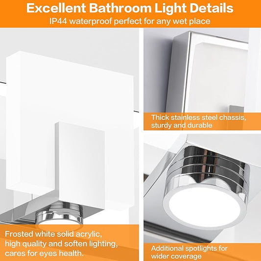 SOLFART Vanity Lighting Fixtures Stainless Steel Acrylic Chrome Vanity Lights Modern LED 6 Lights Bathroom Light