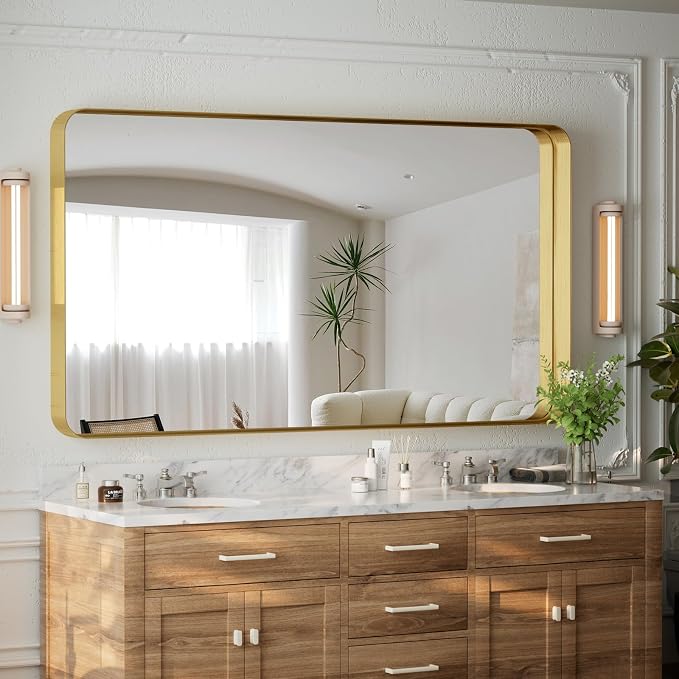 55"x 30" Gold Bathroom Mirror - Aluminum Framed Wall Mirror, Bathroom Wall Mounted Vanity Mirror, Bedroom, Living Room Wall Mirror, Hang Horizontally or Vertically