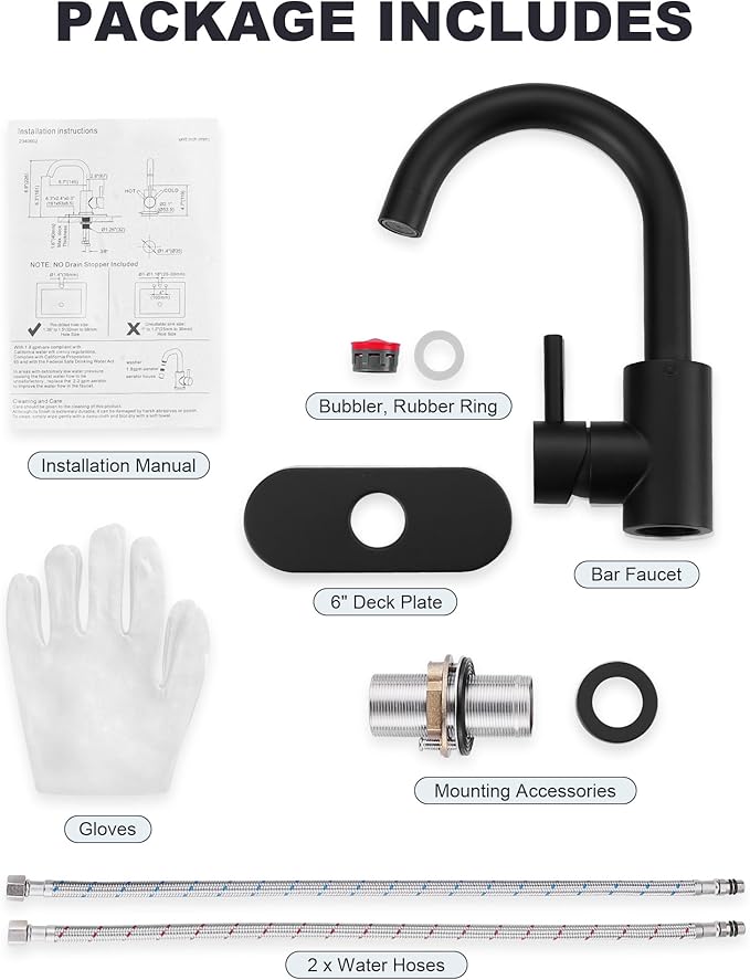 Modern Bar Sink Faucet, Single Handle Bathroom Kitchen Sink Faucet, 1 Hole Wet Bar Sink Faucet with 360°Swivel Spout for bar RV Laundry Farmhouse, Matte Black
