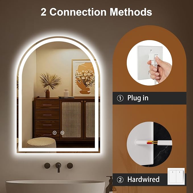 Arched LED Bathroom Mirror with Lights, 20" x 28" Lighted Vanity Mirror | Anti-Fog, Dimmable 3 Colors, Backlit + Frontlit, HD Shatterproof Tempered Glass, Memory Function