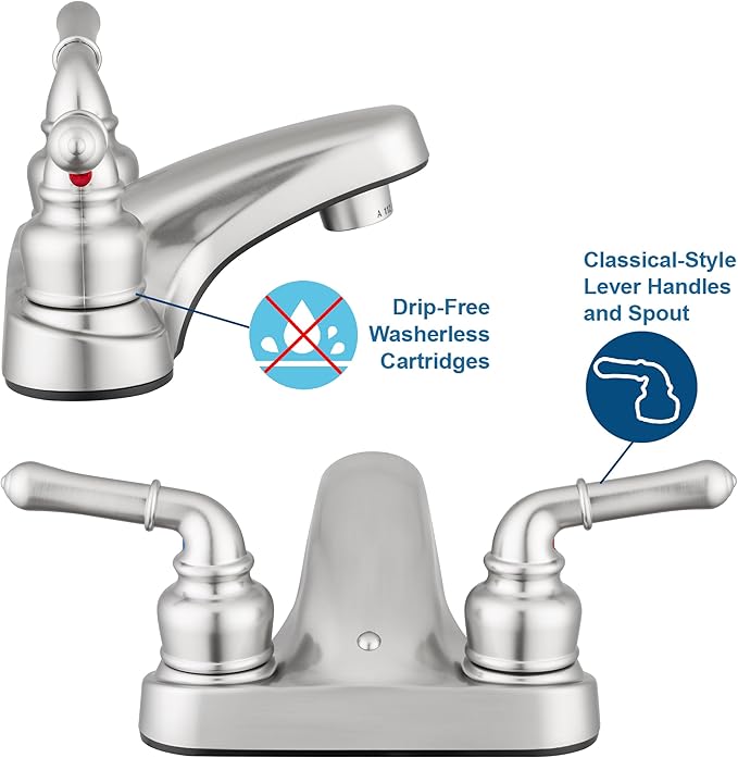 Pacific Bay Lynden Bathroom Sink Faucet - Metallic Plating Over Lightweight ABS Plastic (Brushed Satin Nickel)