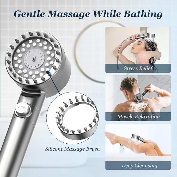 FEELSO Filtered Shower Head with Handheld, High Pressure Shower Filter Head | ON/OFF Switch, Anti-clog Nozzles, 4 Spray Showerhead with Filters for Hard Water, Remove Chlorine, Reduce Dry Itchy Skin