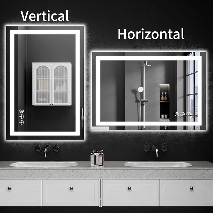 LED Bathroom Mirrors 26"x38" Bathroom Mirror with Lights for Wall, Backlit + Front Lit, 3 Colors, Anti-Fog, Dimmable Brightness for Vanity,Bathroom, Entryway, Living Room