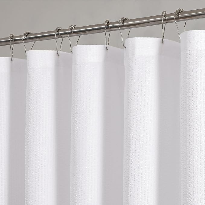 Extra Long Shower Curtain, 72x90 inch Long Embossed Textured Fabric Shower Curtains for Bathroom - Soft Cloth & Hotel Spa Luxury, Water Repellent, Machine Washable Bath Curtain, White