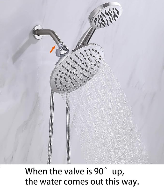 G-Promise Solid Metal Shower Head Diverter with Holder 3-Way | Spray Separately or Both, Adjustable-Angle Bracket, Anti-Leak, Smooth Knob Switch, Easy Install, Universal Replacement Part