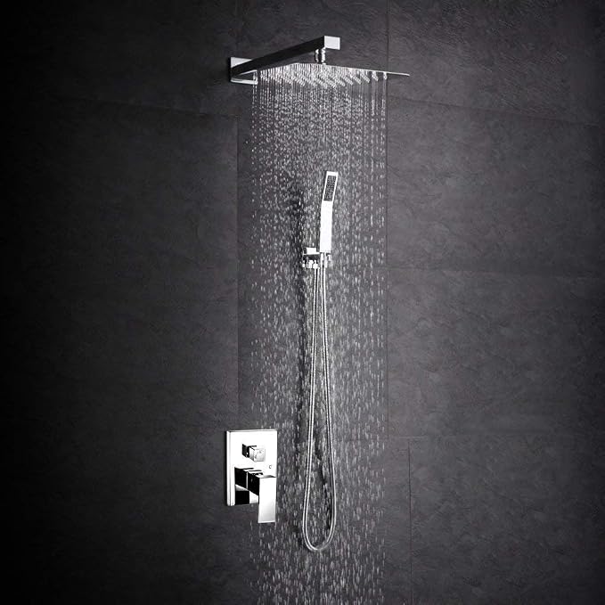 NearMoon Rain Shower Head, High Flow Stainless Steel Square Rainfall Shower, Waterfall Bath Shower Body Covering, Ceiling or Wall Mount (12 Inch, Chrome Finish)