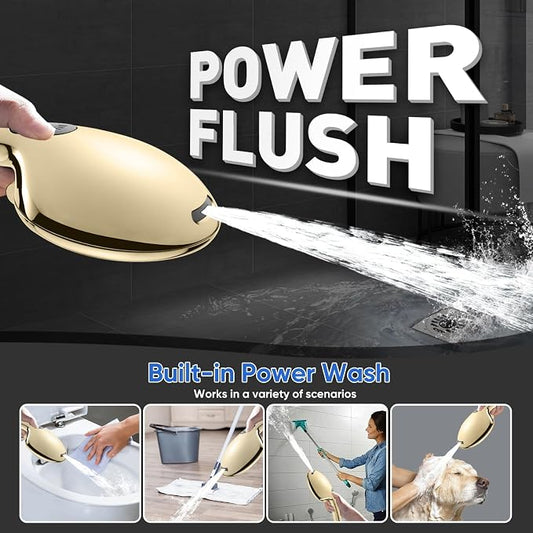 Cobbe 9 Spray Modes Handheld Shower Head, Water-Saving, Gold | Power Rinse, 1-Click Pause & Flow Control, 6ft Stainless Steel Hose, Adjustable Brass Bracket