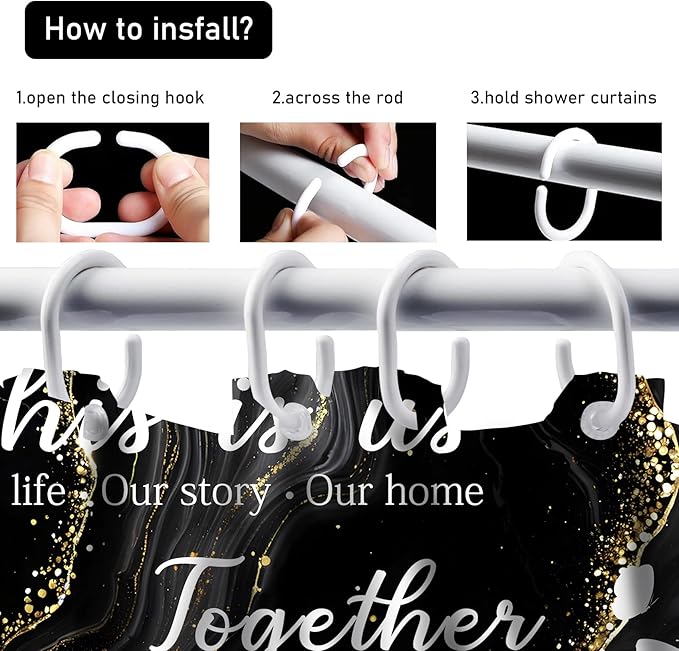 AZHM Family Shower Curtain Set Black Home Bathroom Set with Shower Curtain and Rugs and Accessories Marble Background Bathroom Decor with 12 Hooks