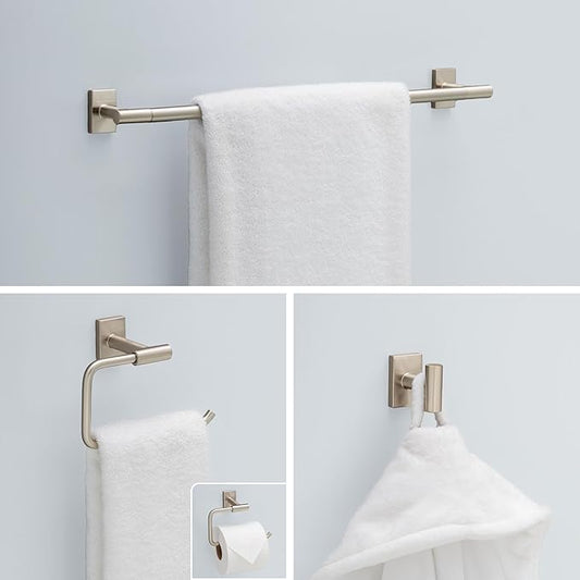 Franklin Brass Hartwell 3-Piece Bathroom Set Satin Nickel 18" + 6" Towel Rack, Toilet Paper Holder/Hand Towel Holder, Hook | 3-Piece Bath Hardware Accessories Set HRT63-SN