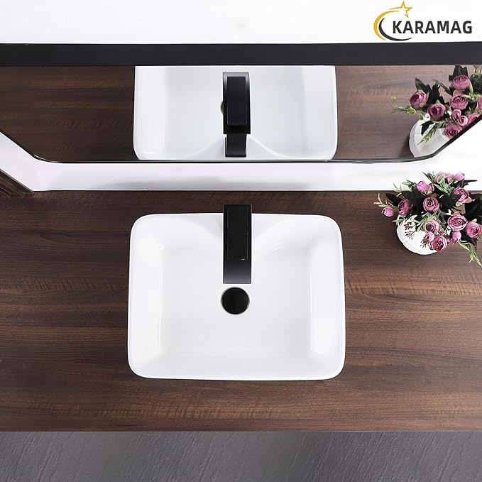 Vessel Sink 19"x15" Bathroom Sink Modern Above Counter Rectangular 19 Inch Bathroom Sinks with Faucet Hole White Porcelain Ceramic Bathroom Sinks
