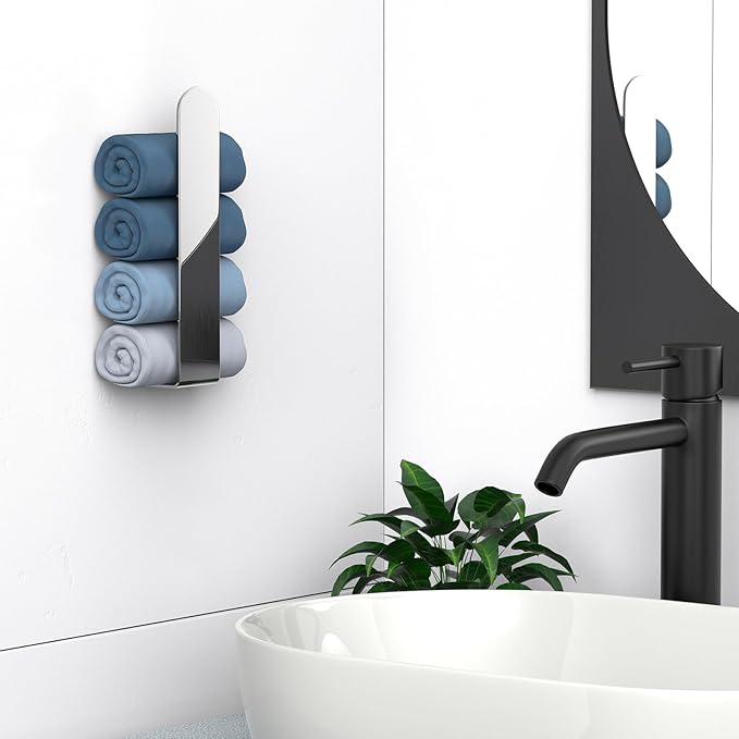 HUFEEOH Hand Towel Bar Set, 2 Pack, Polished Silver Towel Holders, U-Shaped | Stainless Steel Adhesive Bath Organizer, Space Saver, Washcloth Storage in Bathrooms, Hotels, RVs, and Laundry Rooms