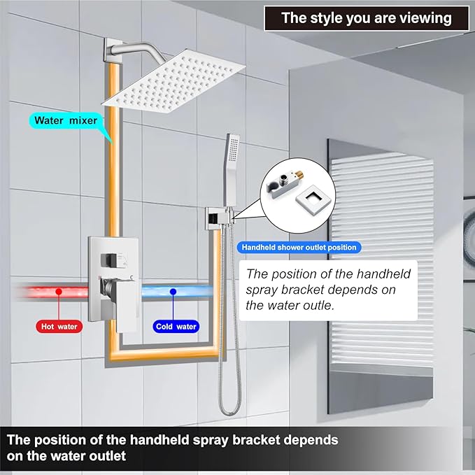 Midanya Shower Faucet Set with Handheld Sprayer,8 Inch,Polish Chrome | Rough-in Shower Valve and Trim Kit Included,Square Rain Head,Wall Mount Shower System,All Metal,Bathroom