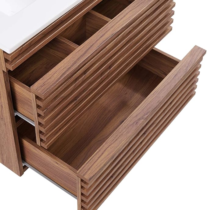 Modway Render 24" Wall-Mount Bathroom Vanity in Walnut White