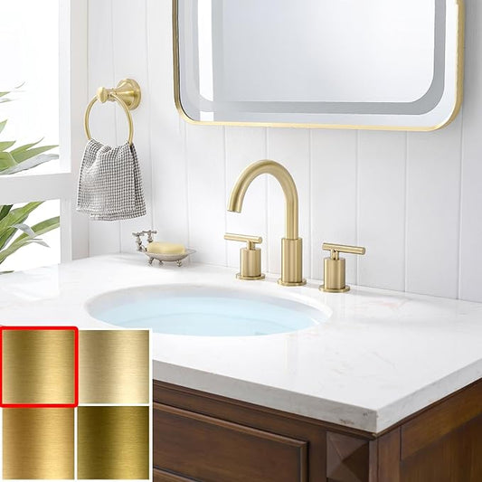 Bathroom Faucet 3 Hole, 8 Inch Widespread with Pop-up Drain, 2 Handle Sink Faucet, Modern Vanity Faucet for Bathroom Sink with 360ยฐ Swivel Spout Brushed Gold