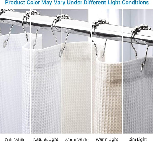 AmazerBath White Shower Curtain 80 Inches Long, Waffle Shower Curtain 72x80 Inches, Long Shower Curtain Fabric, Heavy Duty 240GSM, Hotel Quality, Bathroom Curtain, Premium Polyester