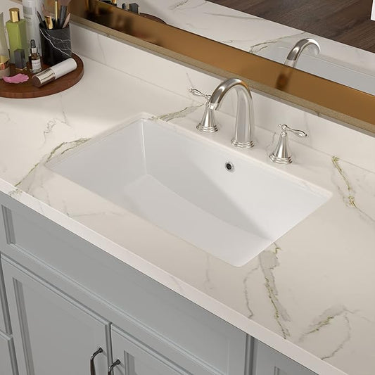 Lordear Undermount Bathroom Sink 21x13 Inch Bathroom Vanity Sinks Undermount Rectangle White Porcelain Ceramic Bathroom Under Counter Lavatory Basin with Overflow