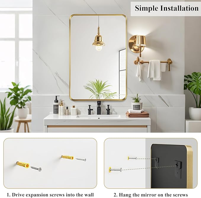 Fabuday Gold Bathroom Mirror 22x30 Inch - Rectangular Wall Mounted Mirror Over Sink, Brushed Metal Frame Bathroom Mirrors for Entryway Modern Farmhouse Decor, Horizontal or Vertical Hanging,