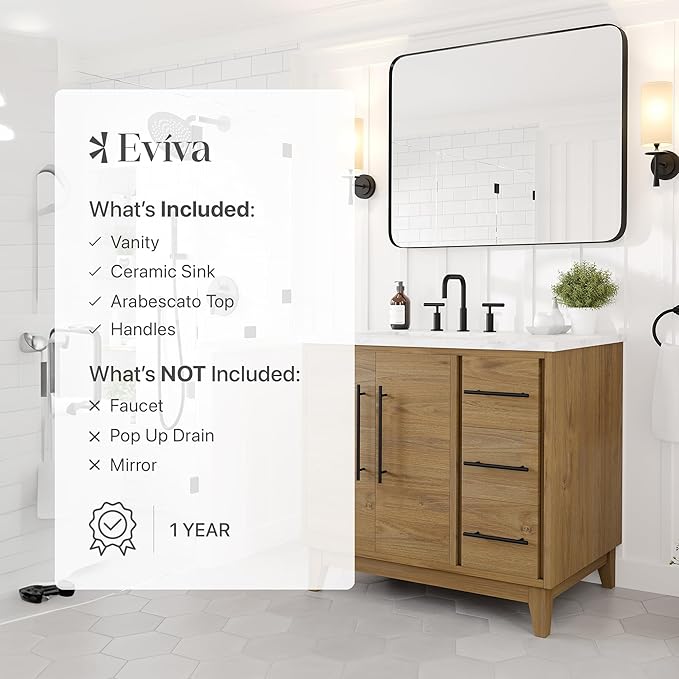 Eviva Graham 36 in. Oak Single Sink Bath Vanity with Arabescato Engineered Stone Top and Undermount Porcelain Sink
