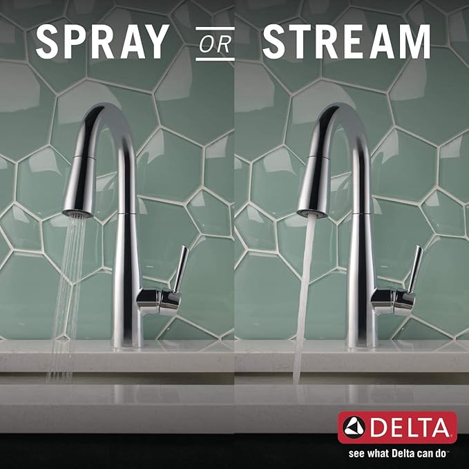 Delta Essa Chrome Bar Sink Faucet with Pull Down Sprayer, Modern Single Hole Prep Sink Faucet, Single Handle, Chrome 9913-DST