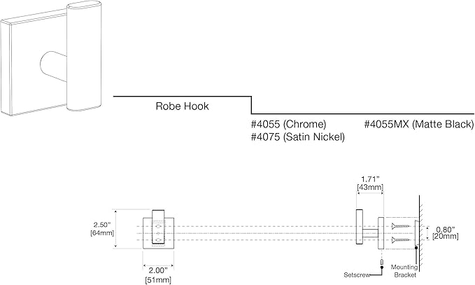Gatco 4055 Elevate Robe Hook, Chrome, Single Hook