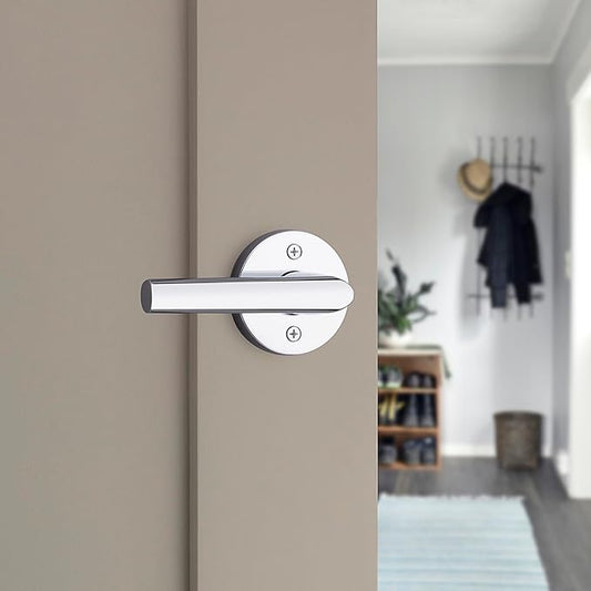 Kwikset Milan Dummy Door Handle, Single Sided Lever for Closets, French Double Doors, and Pantry, Polished Chrome Non-Turning Reversible Interior Push/Pull Lever