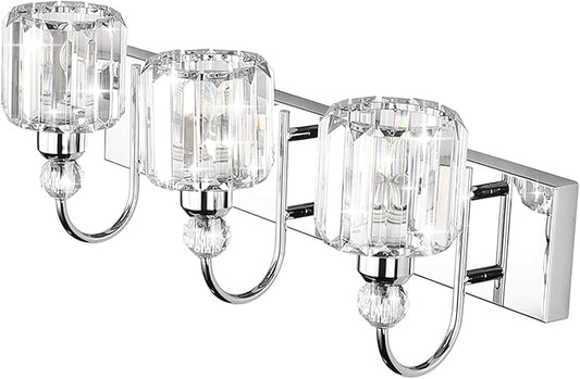 Ralbay Modern LED Crystal Bathroom Vanity Lights 3-Lights Stainless Steel Crystal Vanity Lights Over Mirror Modern Crystal Bathroom Vanity Lighting Fixtures