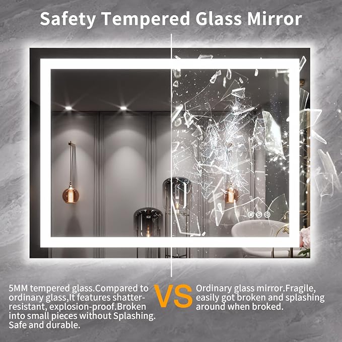 LOAAO 40X30 LED Bathroom Mirror with Lights, Anti-Fog, Dimmable, Backlit + Front Lit, Lighted Bathroom Vanity Mirror for Wall, Memory Function, Tempered Glass, ETL Listed | Anti-Fog, Dimmable, 3 Color Temperature, Backlit + Front Lit, Memory Function, ...
