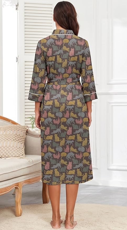 PrinStory Womens Robe Long Knit Bathrobe Lightweight Soft Robes Ladies Bath Robe