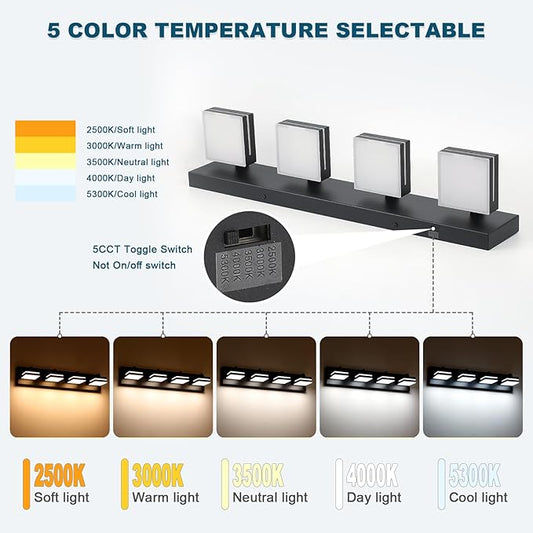 Joossnwell Bathroom Light Fixtures Over Mirror Black Vanity Lights (4-Light, 26.77-Inch) Dimmable 5CCT Modern Bathroom Vanity Lighting Led Bath Light Wall Scones