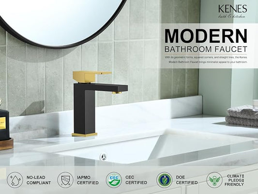 Black and Gold Bathroom Faucets 1 Hole, Single Handle Vanity Faucet | Bathroom Sink Faucet with Pop Up Drain & Supply Lines, Lead-Free cUPC & NSF Certified, 1 Handle Faucet for Vanity RV Restroom