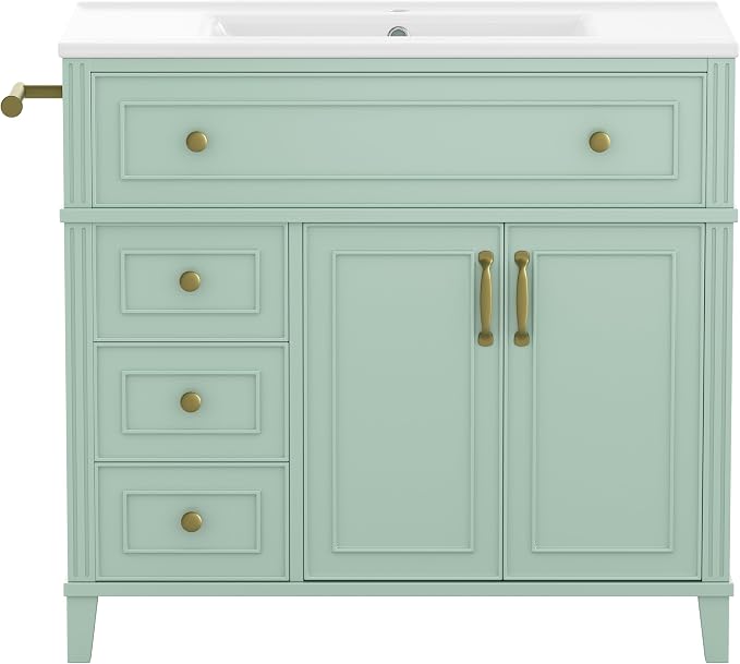 Bellemave 36" Bathroom Vanity with Sink, Bathroom vanities, Green Bathroom Vanity with Drawers, Sink Cabinet, Sage Green, 36Inch