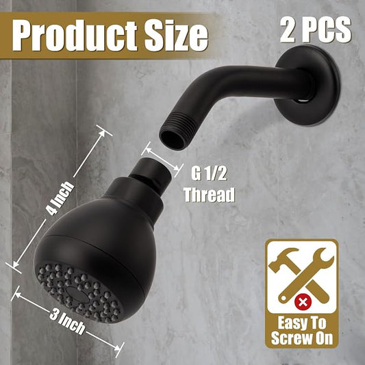 AISOSO Fixed Shower Head High Pressure 2PCS 3 Inch Showerhead Matte Black | 360 Rotatable Design, Self Cleaning Silicone Nozzles, Adjustable Swivel Brass Ball Joint for Relaxing and Comfortable Shower