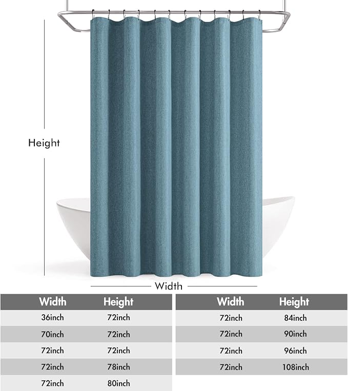 ANRODUO Moonlight Blue Linen Textured Fabric Shower Curtain Set - W72xL84 | Farmhouse Shower Curtain with 12 Metal Hooks, Waterproof Heavy Duty, Button Hole Design, Machine Washable for Bathroom