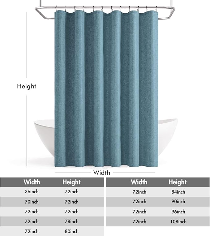 ANRODUO Extra Long Linen Shower Curtain, 108 Inch Long Heavy Duty Fabric Shower Curtain Set with 12 Metal Hooks, Waterproof Decor Machine Washable for Bathroom Bathtub Hotel, 72 x 108, Moonlight Blue