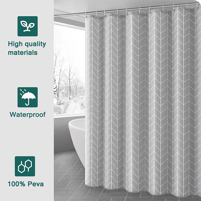 Shower Curtain Liner, 100% Waterproof PEVA Shower Curtains with 3 Duty Heavy Bottom Magnets and 12 Rust Proof Grommets, 72x72 Weighted Shower Liner for Shower Stall, Bathtubs