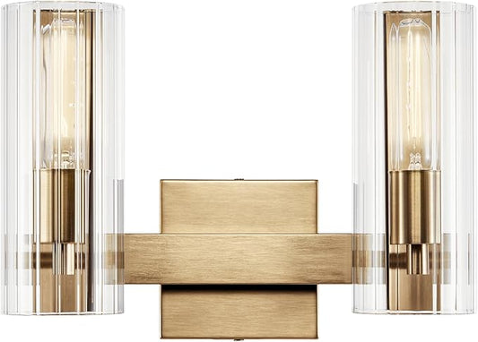 Kichler Jemsa 2 Light Vanity, Modern Light with Clear Fluted Glass in Champagne Bronze for Bathroom or Powder Room (9.75" x 13.75"), 55167CPZ