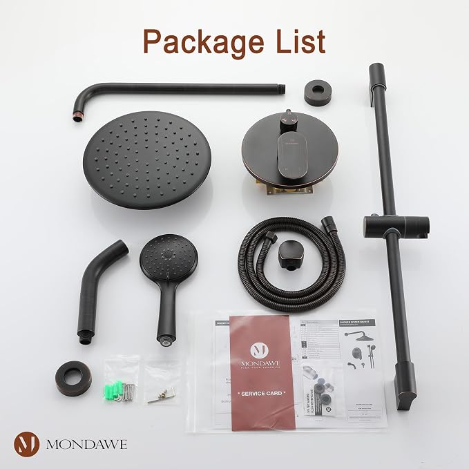 MONDAWE 9 Inch Wall Mounted Shower Faucet Set with Tub Spout in Oil Rubbed Bronze, Rainfall Shower Head with 3-Setting Handheld Spray Shower Combo, High Pressure Shower System with Solid Brass Valve