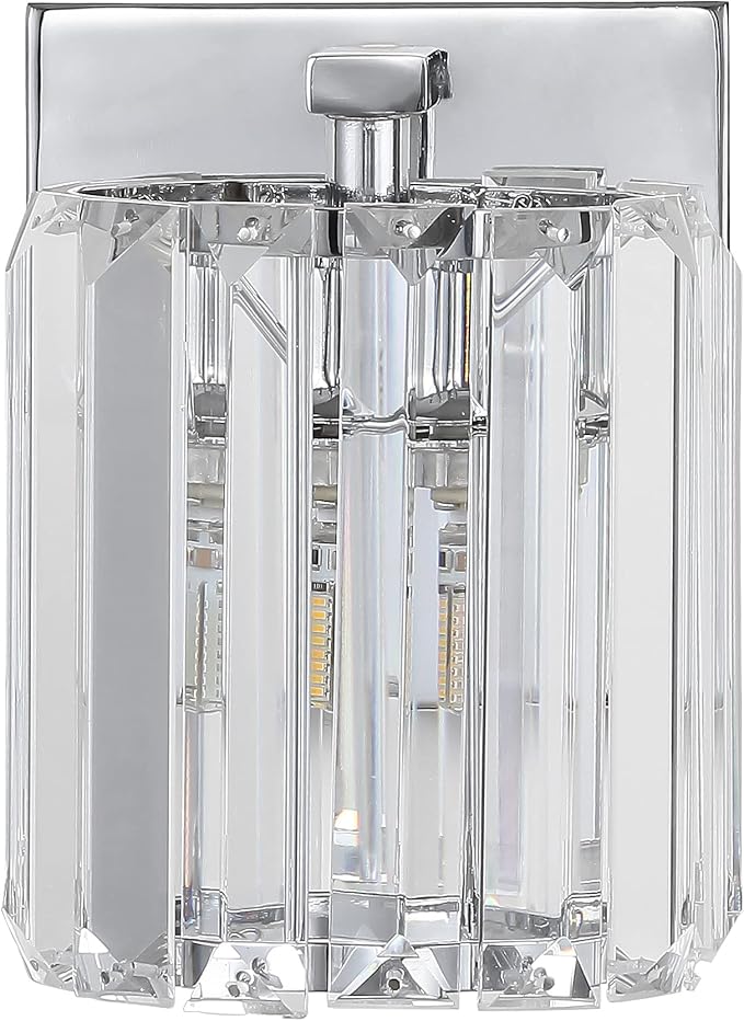 JONATHAN Y 4.75" Chrome 1-Light Vintage Glam LED Vanity Light Wall Sconce Fixture with Clear Crystal Prism Shade, Hardwired Wall Lamp for Bathroom Mirror Hallway, LED Bulb Included JYL3552A
