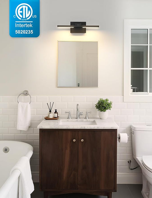 15.7 Inch Modern Bathroom Light Fixture, 20W 5CCT Dimmable LED Black Bathroom Vanity Lights Over Mirror, Vanity Lights for Bathrooms Restroom Mirror- ETL Certified