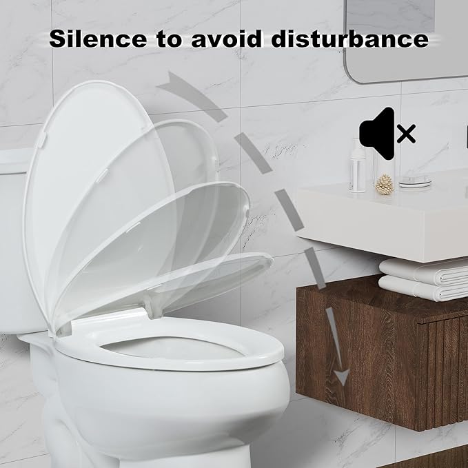 Angol Shiold Elongated Toilet Seat Soft Close & Quick Release, White PP Plastic Rust-Proof, Universal Fit for 18.5" toilet