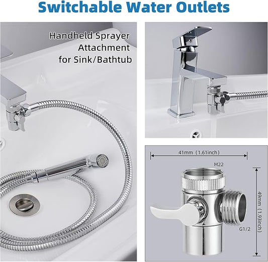 Hibbent Sink Faucet Hose Sprayer Attachment with 10 Adapters - Dual Function Handheld Bidet, Rinser & Shower Head - for Feminine Hygiene, Baby Diaper Cleaning & Pet Bathing