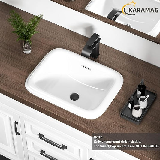 Bathroom Vessel Sink 19x15 Inch Drop In Bathroom Sink Rectangular Semi Recessed Bathroom Sinks with Overflow White Ceramic Modern Sinks Bowl Vanity Above Counter Basin