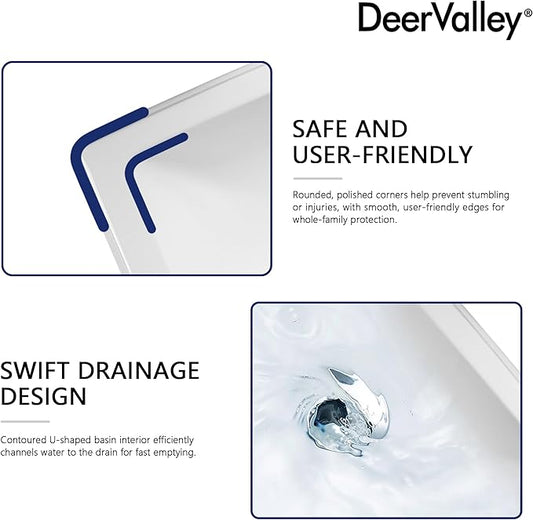 DeerValley Apex 26x20 Inch White Pedestal Sink, Ceramic Pedestal Bathroom Sink with Single Faucet Hole and Overflow, DV-1P52101
