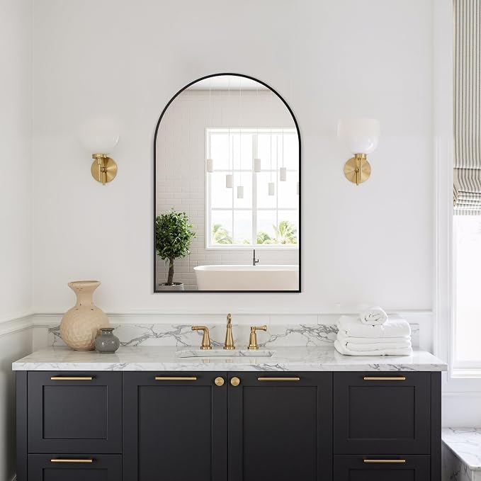Arched Bathroom Mirror, Black, 20"x30" | Wall Mounted, Vanity Mirror, For Bedroom, Living Room and Entryway