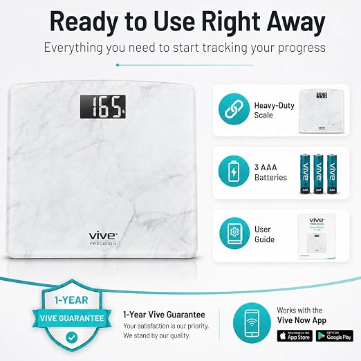 Vive Smart Body Weight Scale (550lbs Capacity) - Heavy Duty Bariatric | Digital Scale for BMI - Plus Size, Large Display - Bathroom Device for Health Extra Wide Base & Smartphone Connectivity