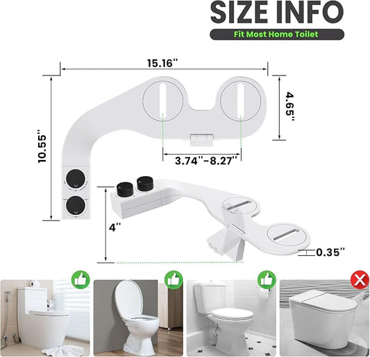 Toilet Bidet With Left/Right Side Reversible Design, Fresh Water, Non-Electric, Toilet Bidet Attachment, Right/Left Hand Side with Dual Nozzle, Self-Clean, Easy to Install (Black Knob)