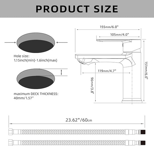 BELZ Bathroom Faucet Brushed Nickel, Tool-Free Modern Single Handle Sink Faucet, Spot-Resistant Single Hole Vanity Faucet, Pre-Installed 24" Lines, Faucet Only