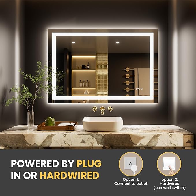 LOAAO 48"X24" LED Bathroom Mirror with Lights, UL Listed | Anti-Fog, Dimmable, 3 Color Temperature, Backlit + Front Lit, Memory Function, Tempered Glass