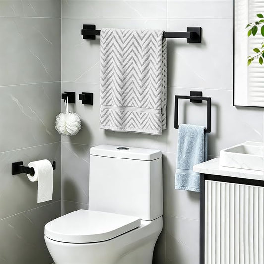 Mattle Black Towel Bar, SUS304 Stainless Steel Bathroom Hardware Set, Towel Racks for Bathroom Wall Mounted 16-Inches