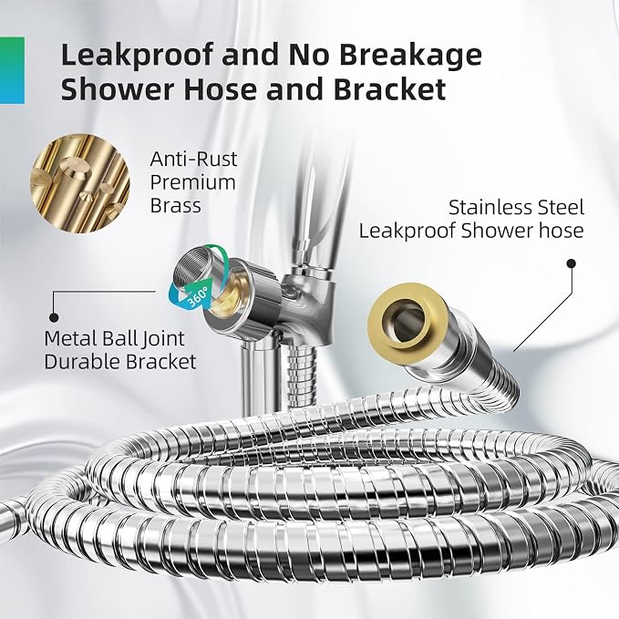 9 Functions High Pressure Shower Head with Handheld,Built-in Pause Mode&Power Wash,Non-Clogging Nozzles,6ft Hose&Bracket